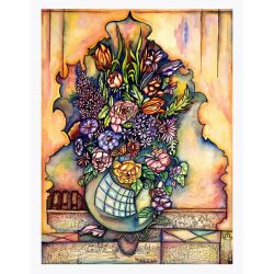 ציור צבעי מים – פרחים ורישומים
