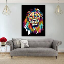 תמונת קנבס – אריה צבעוני שחור