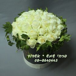 סידור פרחים בקופסה מס’ 1 ורדים לבנים