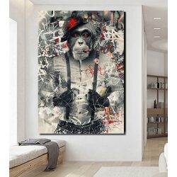 A-106 ציור מודרני של קוף מעשן על קנבס או זכוכית לבחירה