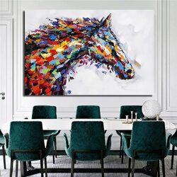 A-132 ציור מיוחד וצבעוני של סוס על קנבס או זכוכית