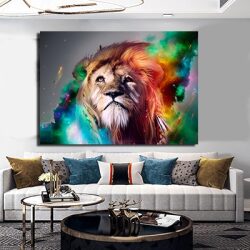 A-14 ציור מיוחד של אריה צבעוני על קנבס או זכוכית מחוסמת