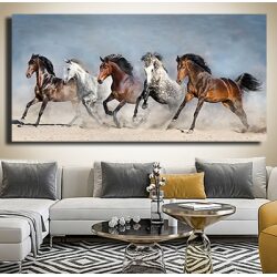 A-137 תמונה פנורמית מעוצבת של סוסים דוהרים בטבע על זכוכית או קנבס