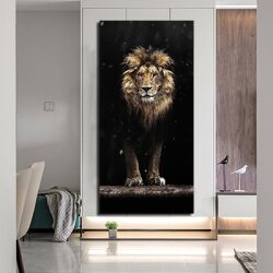 A-26 ציור מיוחד של אריה עומד על גזע עץ על זכוכית או קנבס