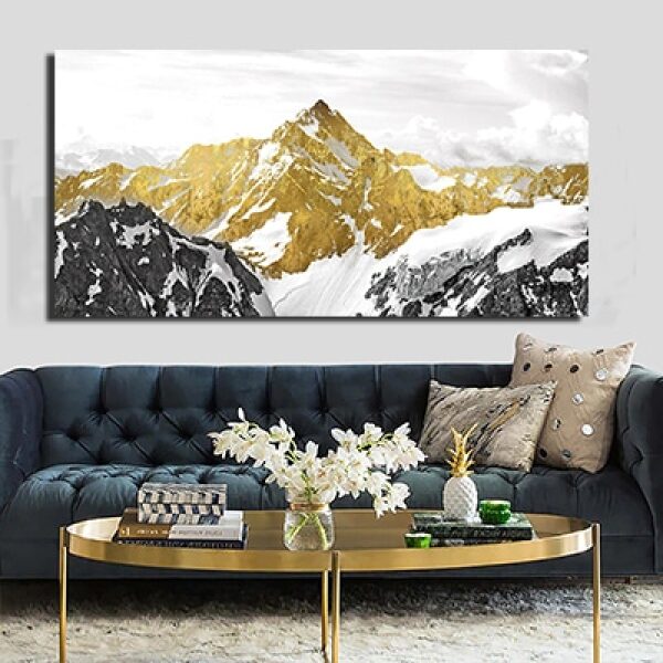 N-1 ציור של הרים מושלגים עם נגיעות זהב על זכוכית או קנבס