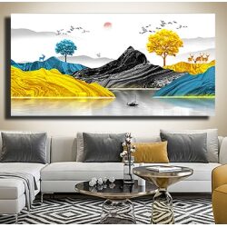 N-4 ציור של הרים צבעוניים ואיילים בטבע על זכוכית או קנבס לבחירה