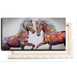 A-139 ציור מודרני של זוג סוסים צבעוניים על זכוכית או קנבס