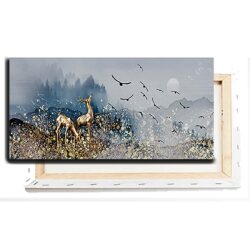 N-16 ציור טבע אבסטרקטי מוזהב עם איילים להדפסה על קנבס או זכוכית מחוסמת