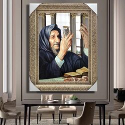 1191 – ציור של בבא סאלי מתפלל עם כוס קידוש בשולחן שבת