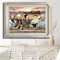 1201 – ציור של הרבנים יושבים סביב שולחן על רקע הכותל בשקיעה