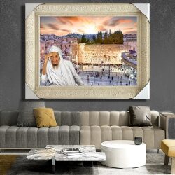 1197 – תמונה של בבא סאלי על רקע הכותל ובית המקדש בשקיעה
