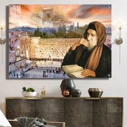 1198 – ציור של בבא סאלי מתפלל על רקע הכותל ובית המקדש בשקיעה