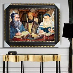 5408 – ציור של רבי מאיר בעל הנס, הרמב”ם ורבי שמעון בר יוחאי מתפללים סביב שולחן