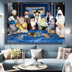 3039 – ציור מעוצב של הרבנים סביב שולחן להדפסה על קנבס או זכוכית מחוסמת
