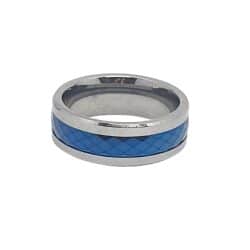 טבעת טנגסטון לגבר עם עיטור כחול