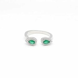 טבעת כסף פתוחה עיצוב טיפות זרקון ירוק