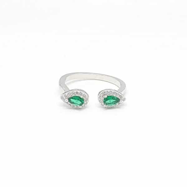 טבעת כסף פתוחה עיצוב טיפות זרקון ירוק