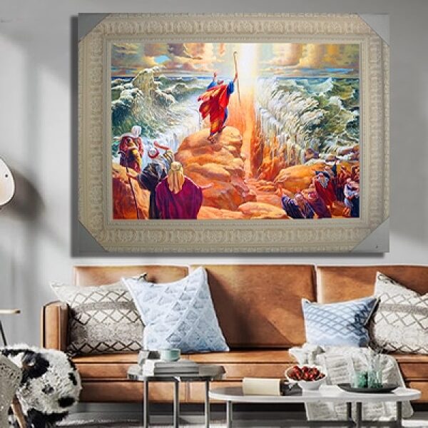2020 – ציור יודאיקה של משה רבנו בקריעת ים סוף על קנבס או זכוכית