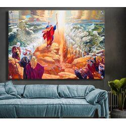 2020 – ציור יודאיקה של משה רבנו בקריעת ים סוף על קנבס או זכוכית