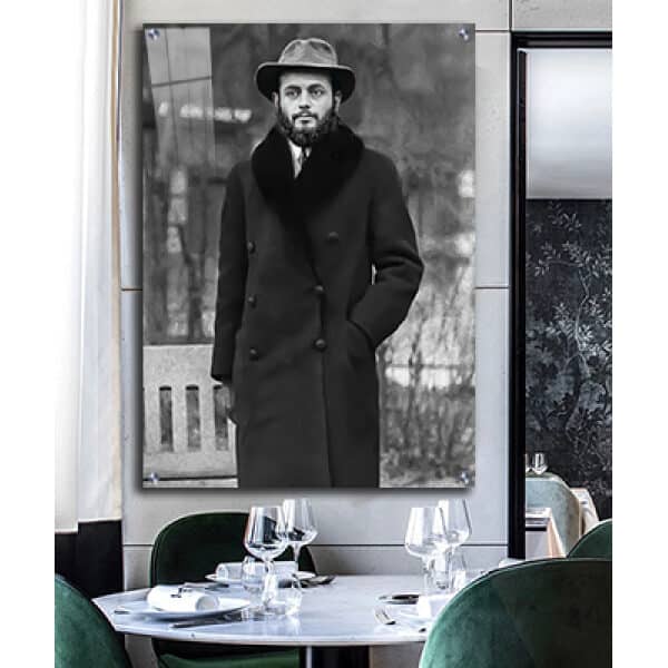 525 – תמונה של הרבי מליובאוויטש בצעירותו בשחור לבן להדפסה על זכוכית מחוסמת או קנבס