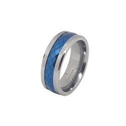 טבעת טנגסטון לגבר עם עיטור כחול