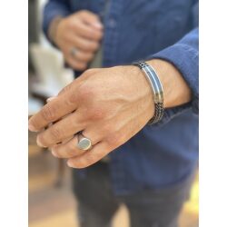 טבעת סטיל – עיגול כסף מוברש לגבר