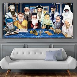 3039 – ציור מעוצב של קבוצת רבנים סביב שולחן לומדים תורה על קנבס או זכוכית