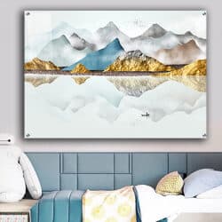 N-40 ציור של הרים מושלגים עם נגיעות זהב להדפסה על קנבס או זכוכית מחוסמת