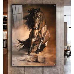 A-148 ציור מדהים של סוס דוהר בשטח להדפסה על זכוכית מחוסמת או קנבס