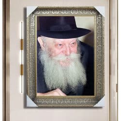 735 – תמונת פנים של הרבי מליובאוויטש מחייך על קנבס או זכוכית מחוסמת