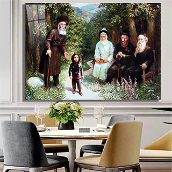 243 – ציור מיוחד של אדמורי חב”ד ביער עם הרבי מליובאוויטש ילד