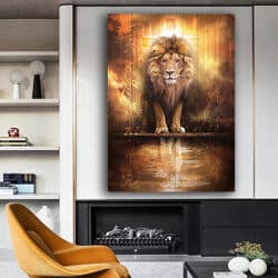 A-52 ציור של אריה בטבע להדפסה על קנבס או זכוכית מחוסמת