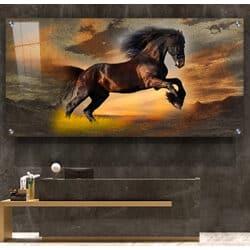 A-167 תמונת זכוכית או קנבס של סוס דוהר בשקיעה לסלון או חדר שינה