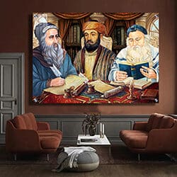 1448 – ציור של רבי מאיר בעל הנס, הרמב”ם ורבי שמעון בר יוחאי מתפללים סביב שולחן