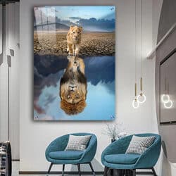 A-78 ציור של גור אריות עם השתקפות של אריה בוגר על קנבס או זכוכית