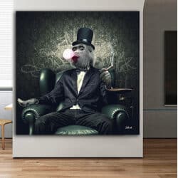 A-127 תמונת זכוכית או קנבס מודרנית של קוף מעשן לסלון או חדר שינה