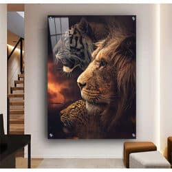 A-75 ציור מיוחד של אריה, נמר ויגואר להדפסה על זכוכית מחוסמת או קנבס