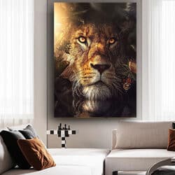 A-67 תמונת זכוכית או קנבס של פני אריה בטבע לסלון או חדר שינה