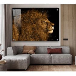 A-64 ציור של אריה מוזהב לסלון או חדר שינה על זכוכית או קנבס