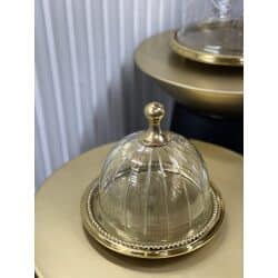 פעמון עוגה קטן זכוכית עם תחתית זהב בראס (העתק)