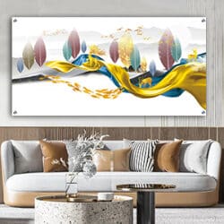 N-50 תמונת אבסטרקט מודרנית של עלים צבעוניים על זכוכית או קנבס