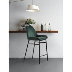כיסא בר – ריפוד קטיפה בשילוב רגלי מתכת שחורות – דגם אנזו