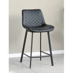 כיסא בר מעוצב – ריפוד דמוי עור שחור בשילוב רגלי מתכת שחורות – דגם לרגו