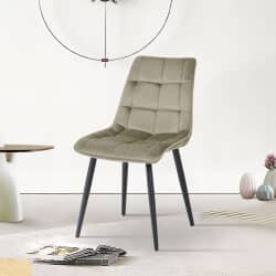 כיסא מעוצב לפינת אוכל – ריפוד קטיפה בשילוב רגלי מתכת בצבע שחור