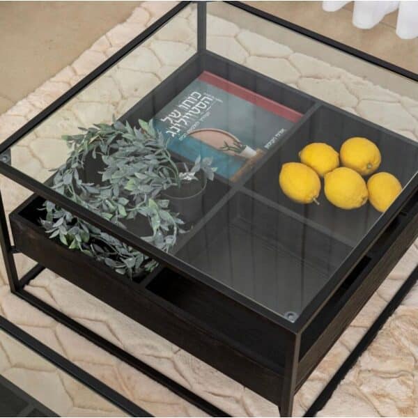 שולחן סלון שחור עם זכוכית מעץ משובח