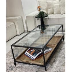 שולחן סלון עץ בשילוב זכוכית