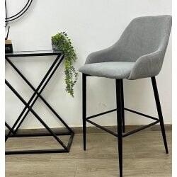 כסא בר קטיפה צבע אפור רגל שחורה