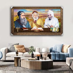 1156 – ציור מלבני של בבא סאלי, רבי יעקב ורבי שמעון בר יוחאי על רקע ירושלים