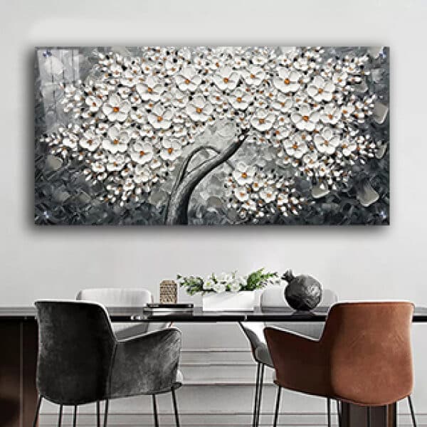FL-17 תמונת זכוכית או קנבס של עץ עם פרחים לבנים