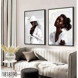 זוג תמונות נשים בלבן בהדפס על זכוכית או קנבס